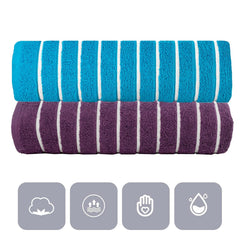 Casa Copenhagen Designed In Denmark Estatic Super Soft 2 Pieces 100% Cotton Large Bath Towel - Teal Blue & Dark Purple