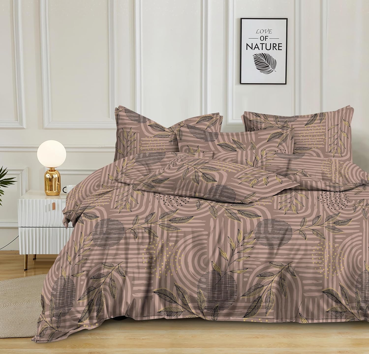 King Size Bedsheet For Double Bed With 2 Pillow Cover - 72 X 78 Inches, Beige | Material Is Soft & Comfortable | All Around Elastic Fitted Bedsheet