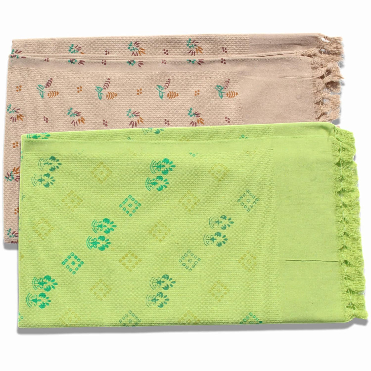 100% Printed Thin Towel 700 Gsm | Quick Dry & High Absorbent Thorthu Bath Cotton Towels (Brown & Green) - Set Of 2