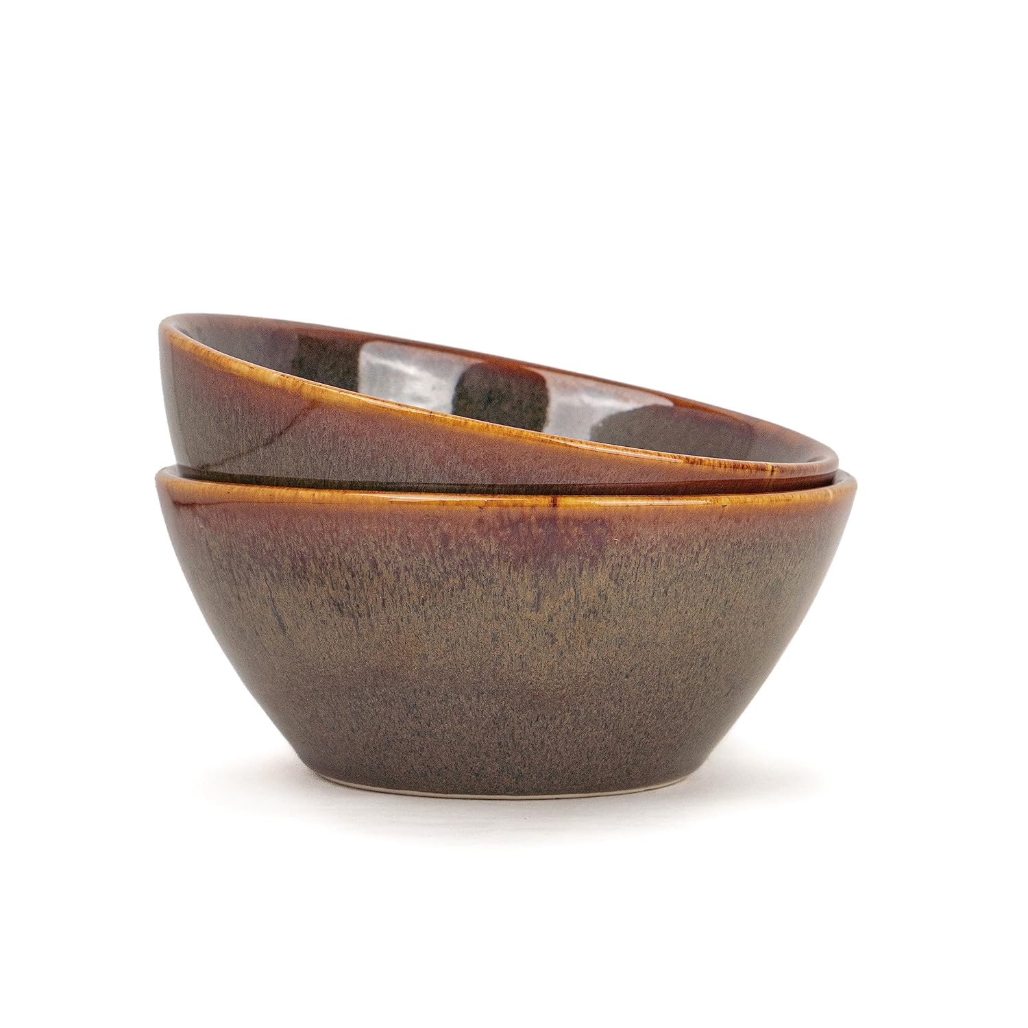 Ceramic Serving Medium Bowls Set Of 2 Pieces - 850ml Each, Brown Reactive | Premium Ceramic Bowls - Medium Size | Microwave Safe Bowls - Bowl Sets With Glossy Finish | Ceramic Bowls