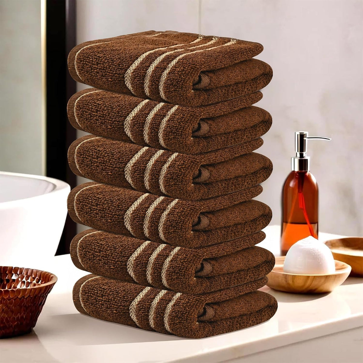 Kuber Industries Cotton Face Towel 1200 Gsm | Workout Gym Napkins Hand Towel For Men & Woman Quick-Drying Napkins -Dark Brown (Pack Of 6)
