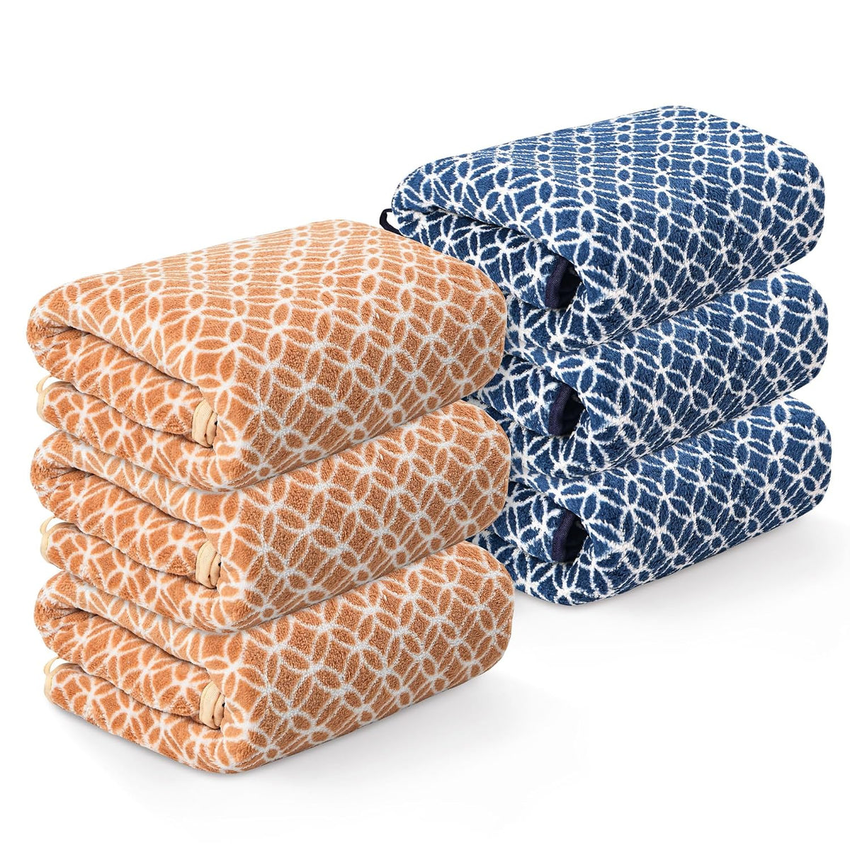 Kuber Industries Microfiber Soft Face Towel 1200 Gsm | Absorbent Hanging Hand Towels For Wash Basin Bathroom | Circle - Golden & Blue (6 Pcs)