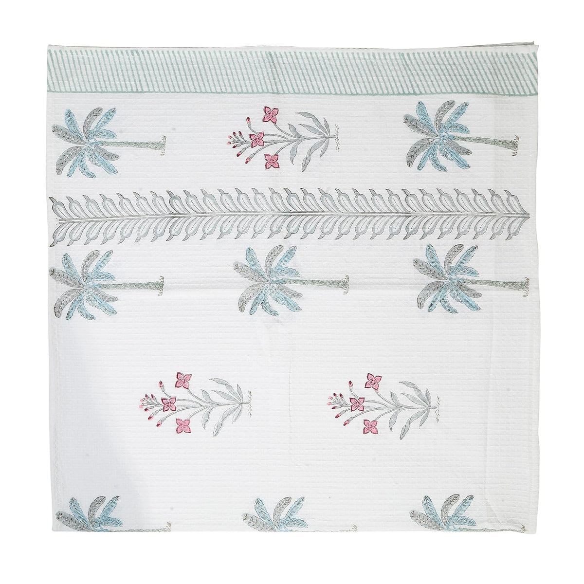 Urbano Homz 100% Cotton Large Size Bath Towel 350 Gsm | For Men & Women, Ethnic Bathing Towel (Teal & Grey With Red Flowers)