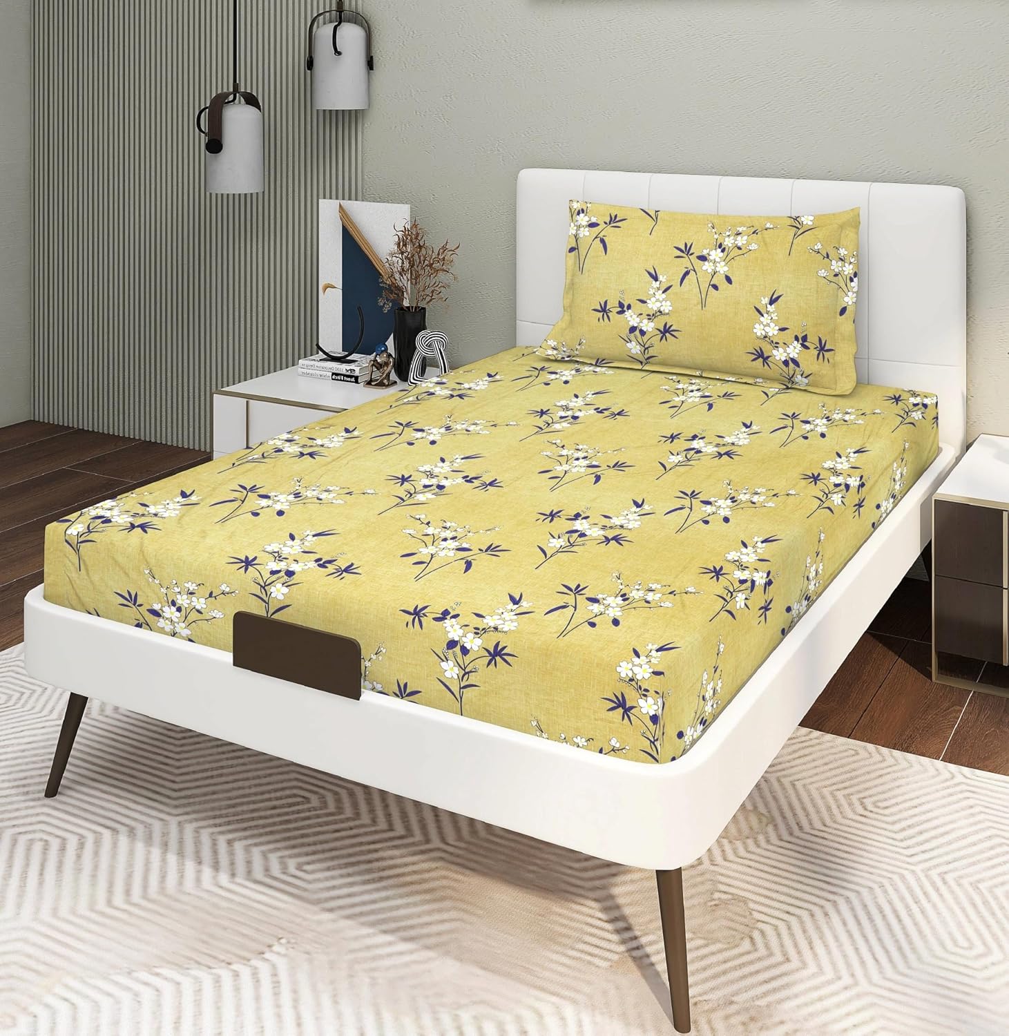 Glace Cotton Super Soft Bedsheets Single Bed Size (60 X 90 Inch) With 1 Pillow Cover | All Around Elastic Fitted Bedsheets, Yellow