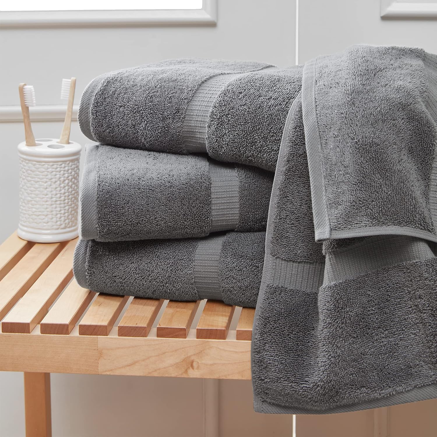 Towel Bazaar Hotel Quality Turkish Cotton Bath Towels 2 Kg (Gray) - 4 Piece
