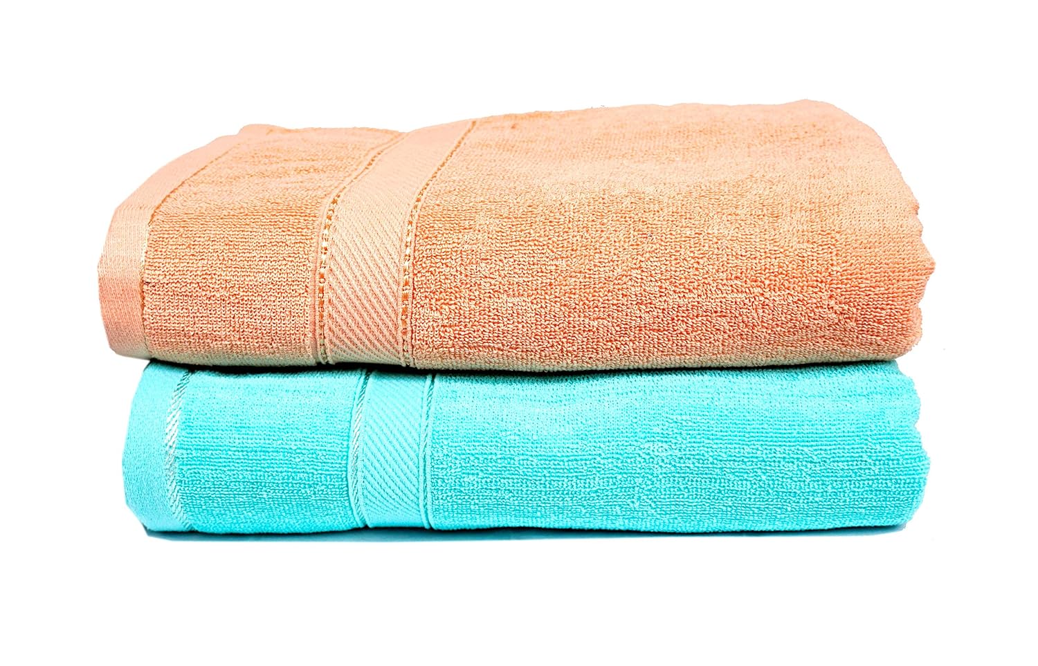 Space Fly Cotton Luxury Bath Towels 1200 Gsm (Peach & Sea Green)- Pack Of 2