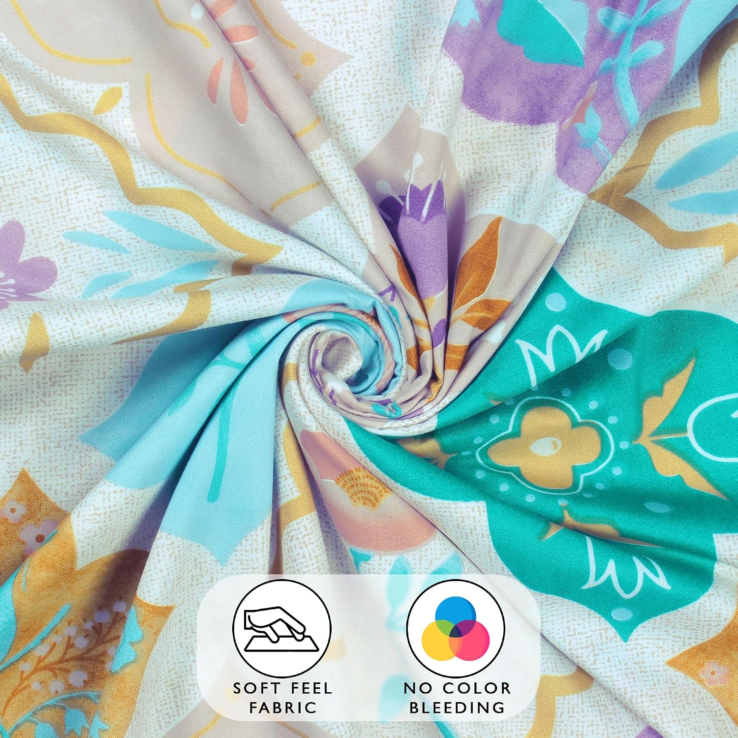 1 Piece Microfiber Bedsheet For Double Bed With 2 Pillow Covers - 88 X 100 Inches, Multicolor | Cotton Bedsheet, Breathable & Wrinkle Free