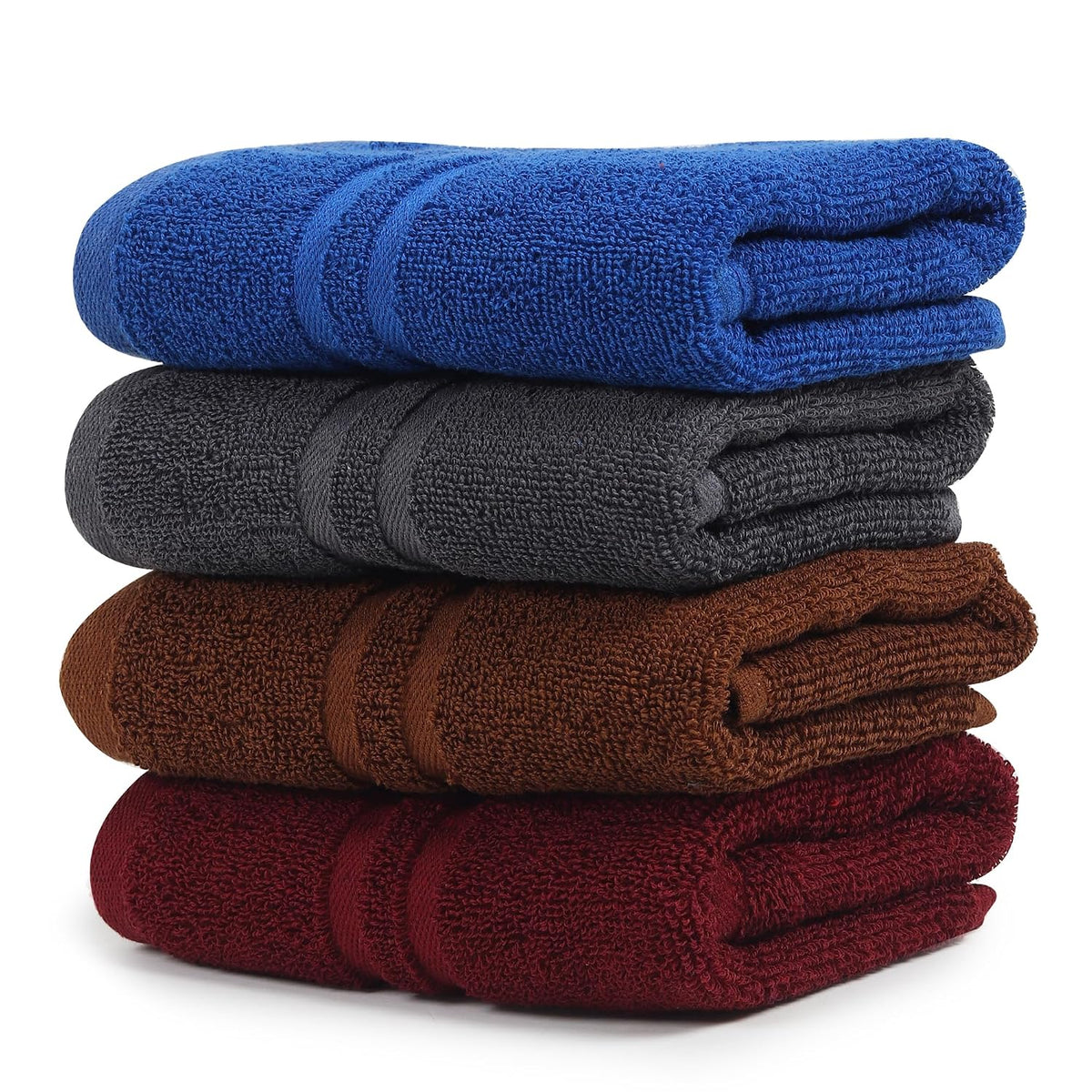 Zahya Terry Cotton Hand Towels 800 Gsm | Soft, & Absorbent Hand, Face, Gym & Travel Use (Maroon, Grey, Blue & Brown) - Pack Of 4