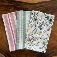 Oak & Lily 100% Cotton Kitchen Napkins Dish Towels 350 Gsm | Premium European Quality Washable, Large Size Kitchen Cloth For Roti, Cleaning, Drying | Green Floral (Set Of 3)