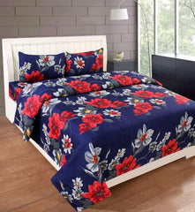 Printed Double Bedsheet 2 Matching Pillow Covers - 86 X 90 Inches, Blue & Red | Soft & Durable Bedding For Bedroom - Lightweight Perfect For All Seasons