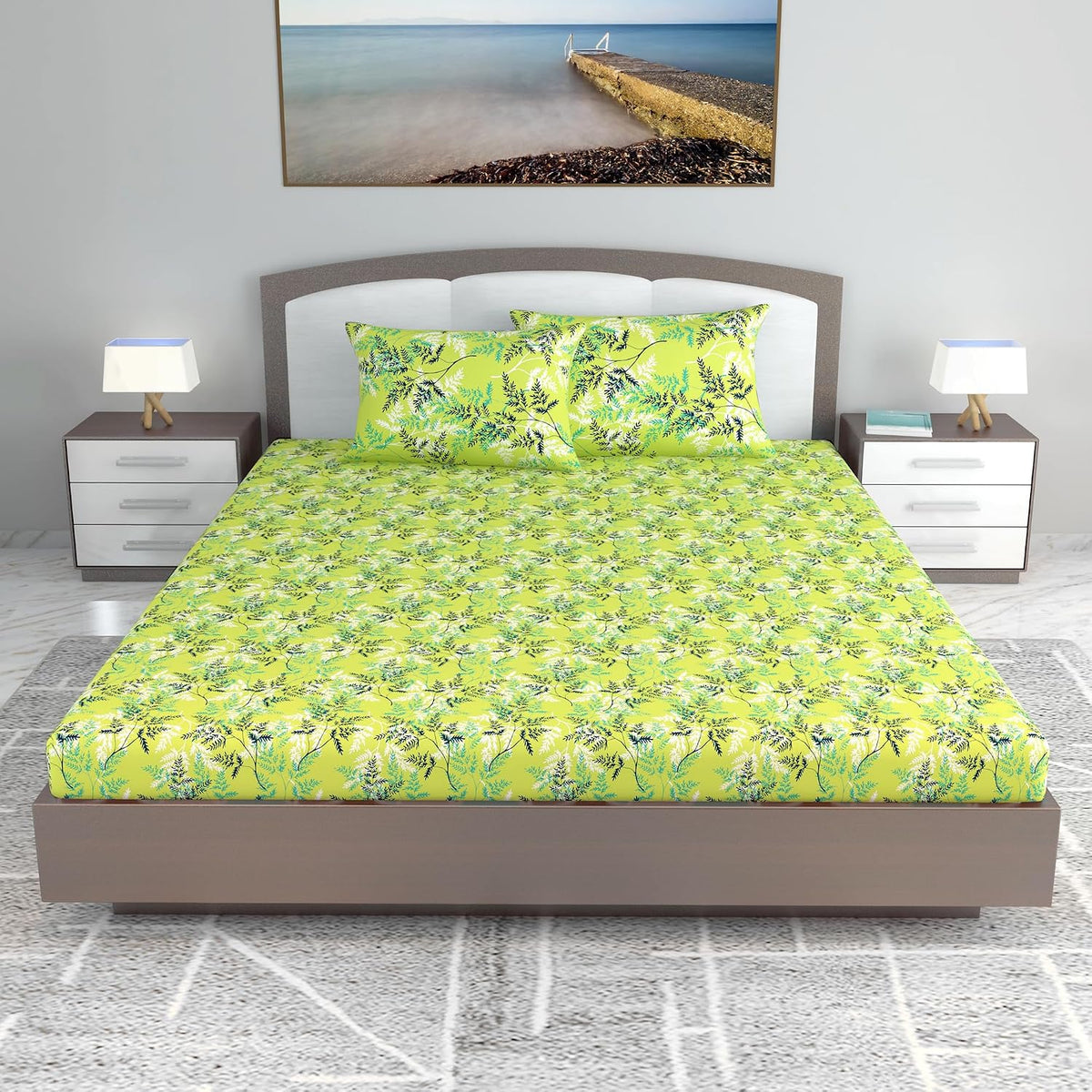 King Size Double Bedsheet With 2 Pillow Cover - 108 X 108 Inches, Light Green | Skin Friendly Fabric For Everyday Comfort - Perfect Gifting For Wedding Anniversary