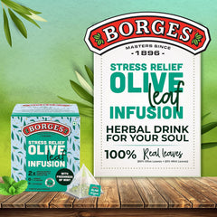 Borges Stress Relief Olive Leaf Infusion Tea - 10 Bags In Sealed Envelope | 2X Antioxidants Than Green Tea - With Freshness Of Mint | Caffeine Free, No Added Flavor