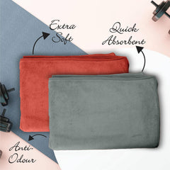 Housse Microfiber Hand Towel 1200 Gsm | Premium Quality Towels Ultra Absorbent & Anti-Bacterial For Gym (Desert Sand & Frost Grey) - Pack Of 6