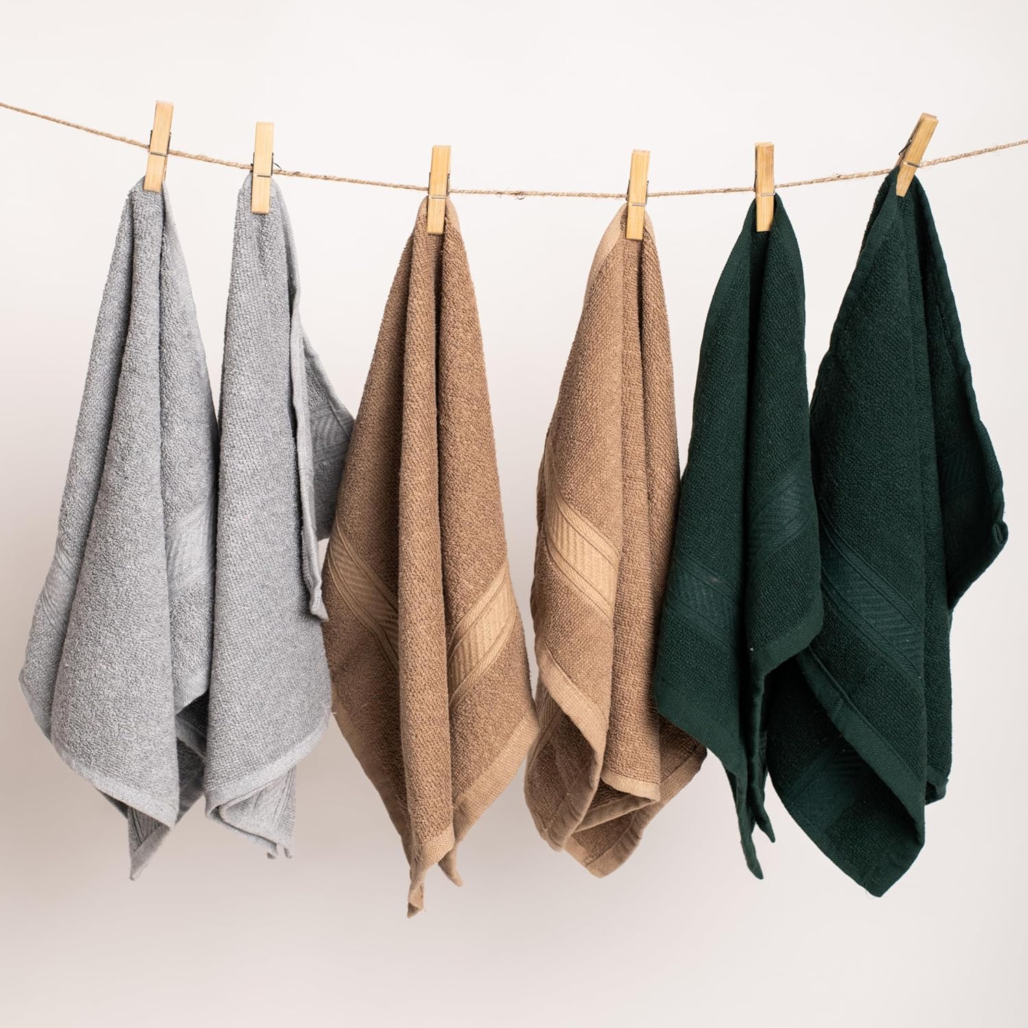 Furnofy 450 Gsm Hand Towel Set Of 6 Soft, Absorbent & Quick Dry Towel For Gym, Home, Kitchen, Pool, Travel - (Grey, Olive, Beige)