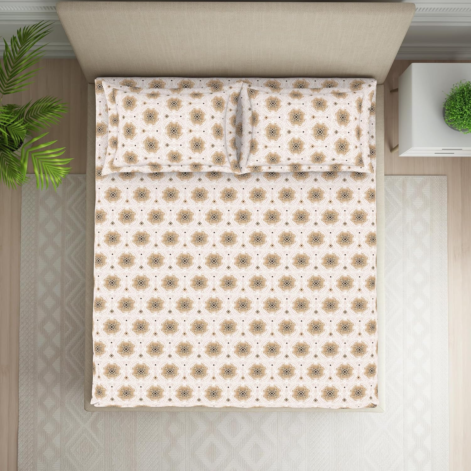 King Size Double Bedsheet 2 Matching Pillow Cover - 108 X 108 Inches, Light Brown | Durable & Long Lasting Wrinkle Resistant Fabric - All Season Comfort