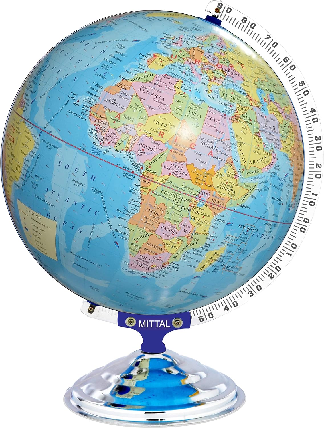 Globe For Kids & Students 16 Inch Height & 12 Inch Diameter Educational World Political Globe In English Language With 75 Mm Magnifying Glass (Blue) Pack Of 1