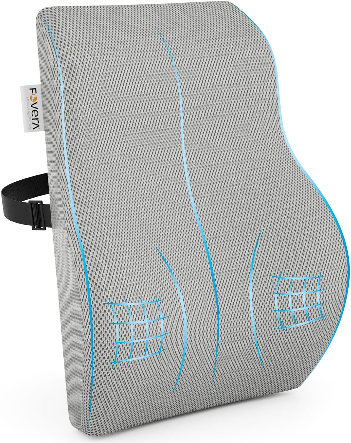 Gel Memory Foam Pillow Car Seat Back Support, For Back Pain Relief, Mesh Grey, Large Size | Orthopedic Lumbar Back Rest For Pain Relief - Back Pillow For Sitting | Adjustable Pillow