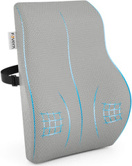 Gel Memory Foam Pillow Car Seat Back Support, For Back Pain Relief, Mesh Grey, Large Size | Orthopedic Lumbar Back Rest For Pain Relief - Back Pillow For Sitting | Adjustable Pillow