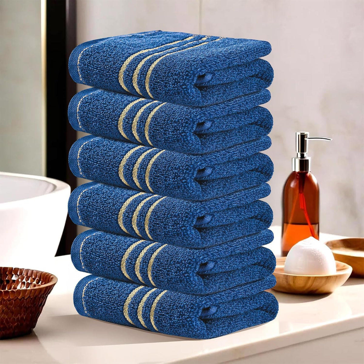 Kuber Industries Cotton Face Towel 1200 Gsm | Workout Gym Napkins Hand Towel For Men & Woman Quick-Drying Napkins -Dark Blue (Pack Of 6)