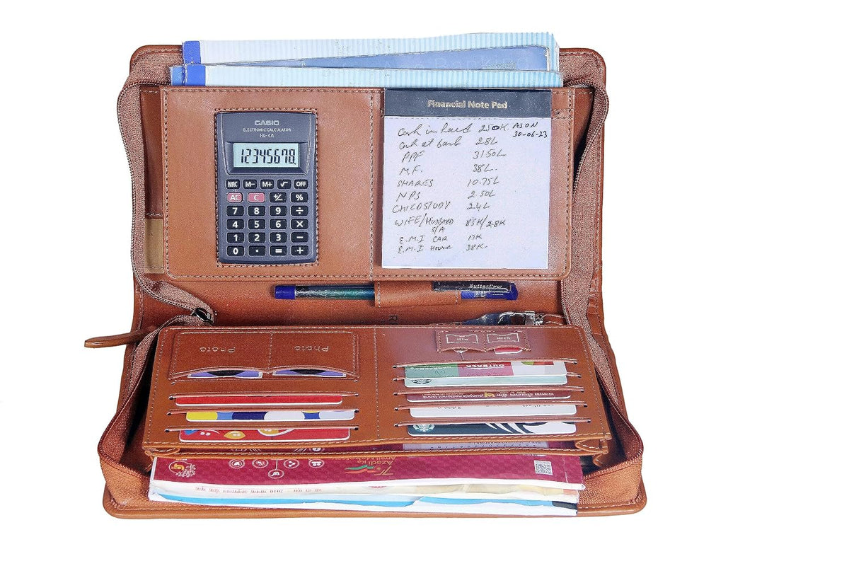 Sukeshcraft Multiple Cheque Book Holder | 8 Digit Display Calculator Financial Note Pad | 2 Pair Of Pocket For Efficient Use