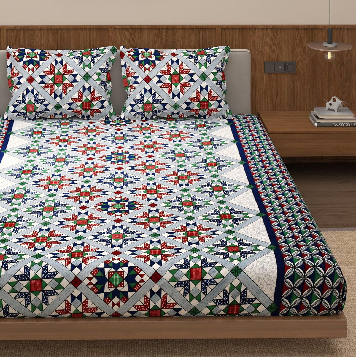 Cotton Elastic Fitted Bedsheet For King Size With 2 Pillow Covers | 72 X 78 Inches, Multicolor | Soft Cotton Feel, Wrinkle-Free, Breathable
