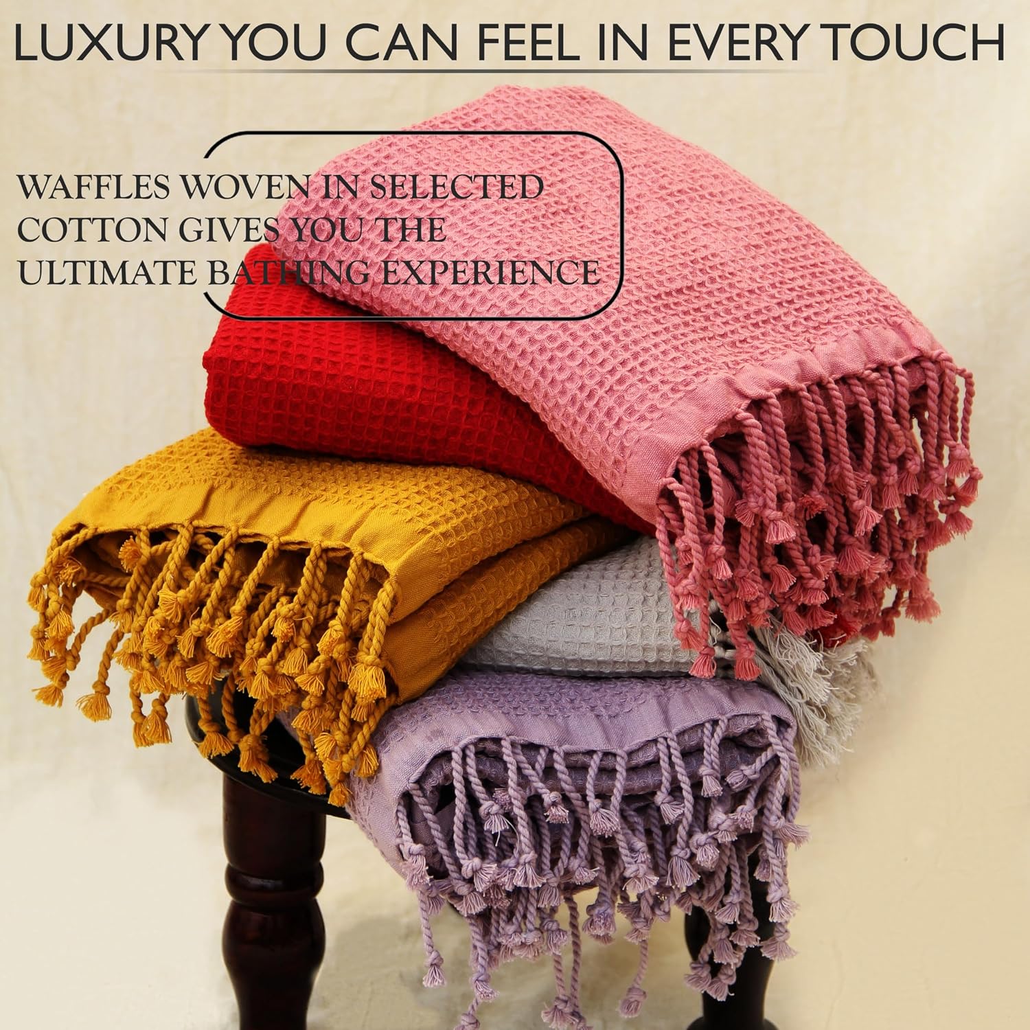 Patvy Bath Towels 500 Gsm | 100% Cotton Waffle Weave Large Size Towels Quick Absorption & Faster Drying Bath Towel For Women & Men | Pack Of 2 (Lilac & Mustard Yellow)