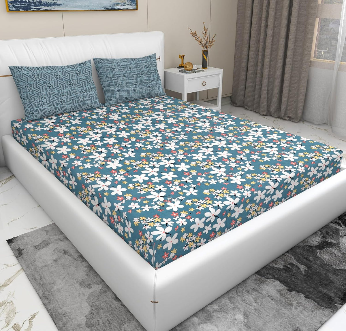 Elastic Fitted Bedsheets For King Size Bed With 2 Pillow Covers - 100 X 108 Inches, Grey | Ideal For Hotel, House, Guest House