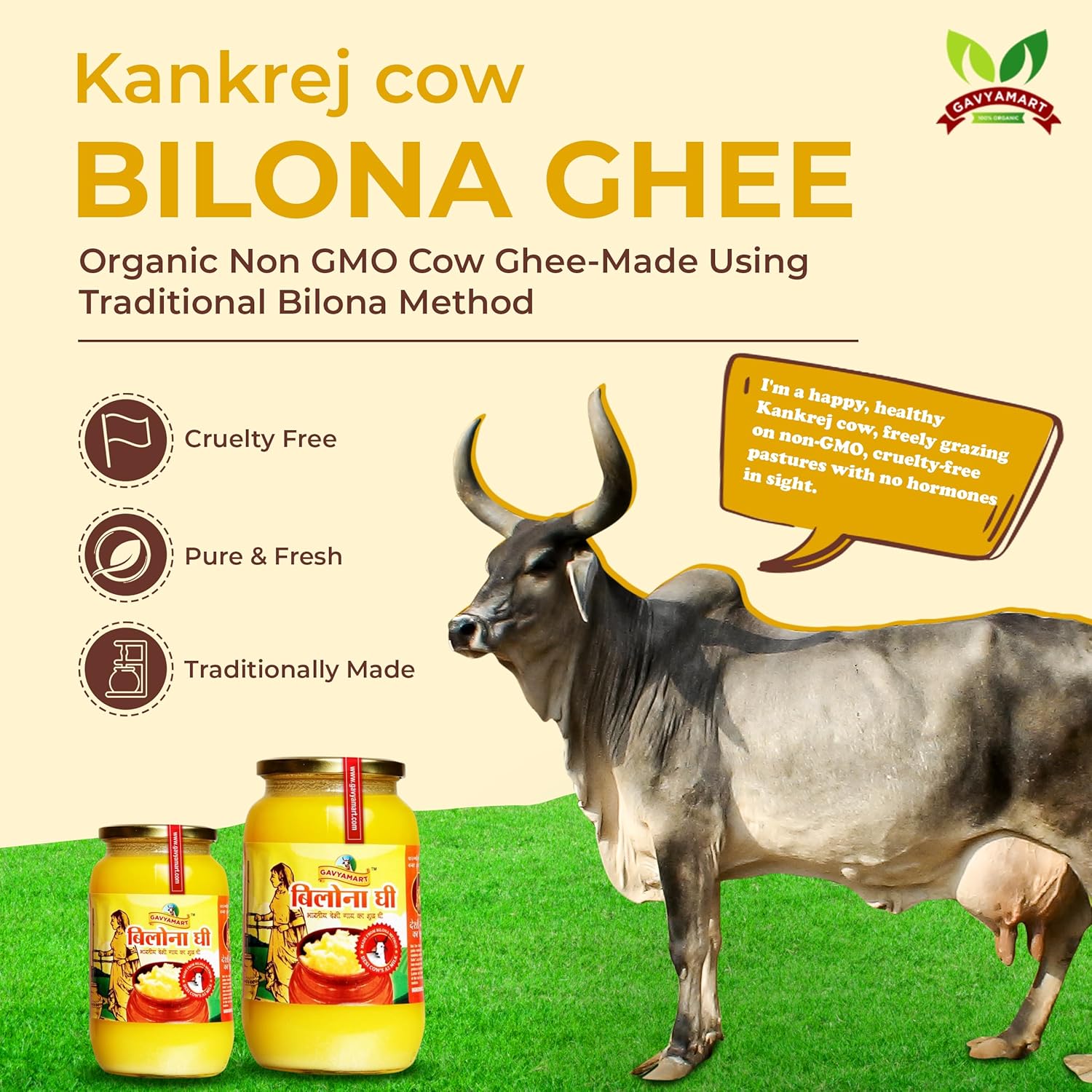 Pure Organic Bilona Ghee By Gavyamart | Rich In Healthy Fat Nutrients Desi Cow Ghee Perfect For Cooking | 5 Litre (1 Litr * 5) 169.0 Ounce | Jar Pack