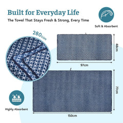 Heart Home Microfiber Bath & Face Towels 1800 Gsm | Quick Absorbent Hand Towels For Wash Basin Bathroom & Kitchen Circle (Blue) - Pack Of 6