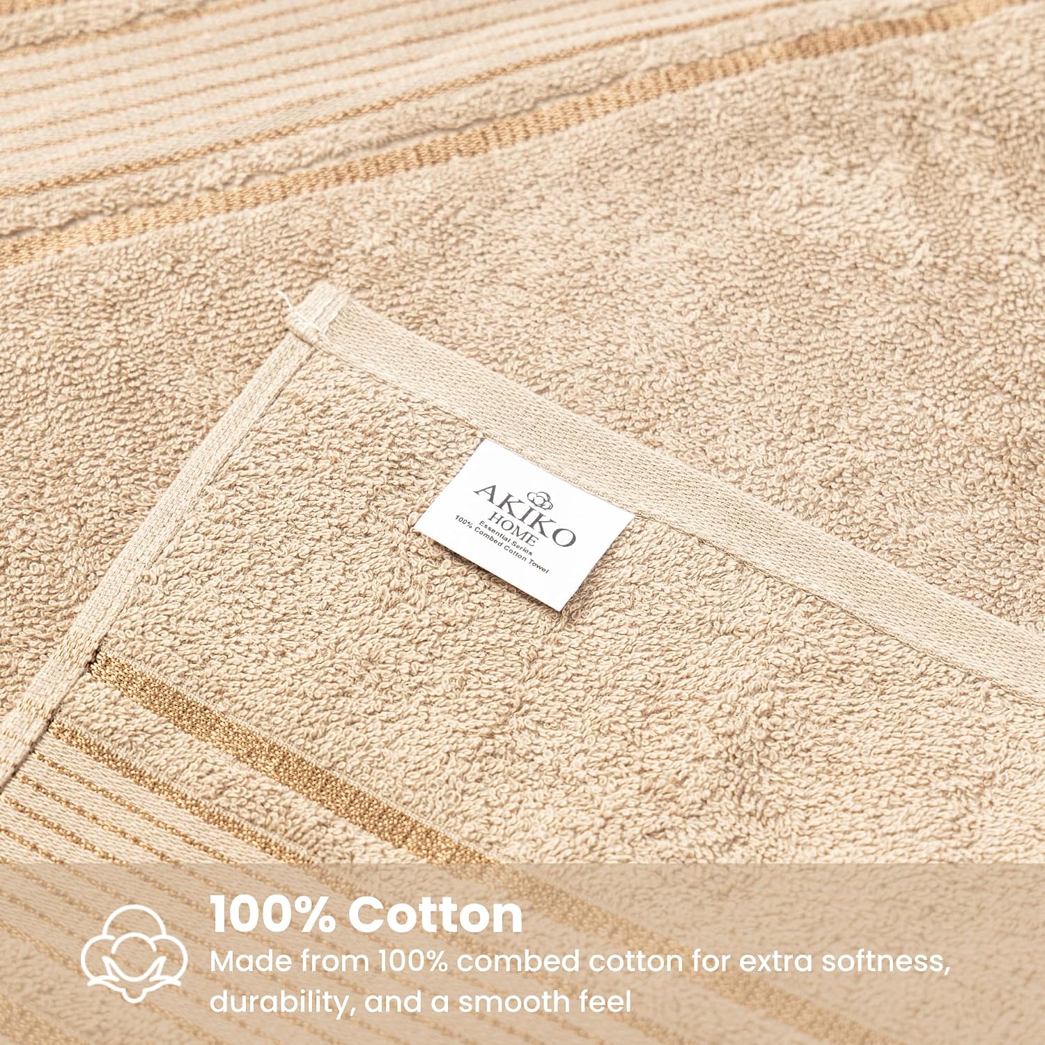 Akiko Home 100% Cotton Essential Series Bath Towel 400 Gsm | Soft, Absorbent, Quick Dry & Durable, Large Size Towel (Beige)