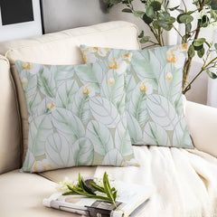 Microfiber Square Pillow Cushion For Sofa & Bed, Light Green - 12 X 12 Inch | Green Leaf Deign, Fluffy For Comfort & Back Support | Breathable, Premium Cotton Cushion Cover With Zip - Set Of 2