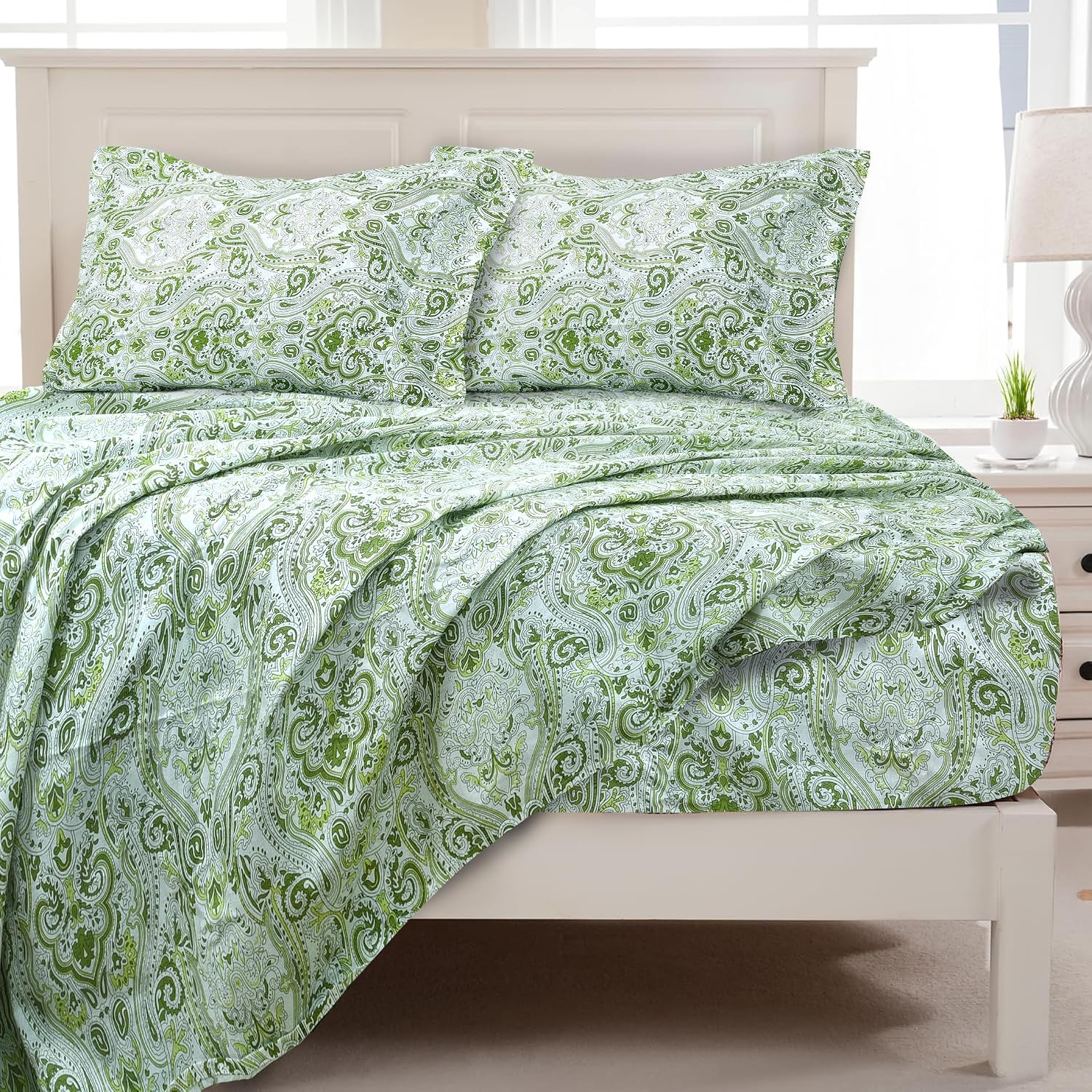 100% Cotton 1 Double Bedsheet With 2 Pillow Covers - 90 X 90 Inches, Fern Green | Soft & Breathable Cotton Bedsheet - Long Lasting & Soft 144 Thread Count Bedsheet
