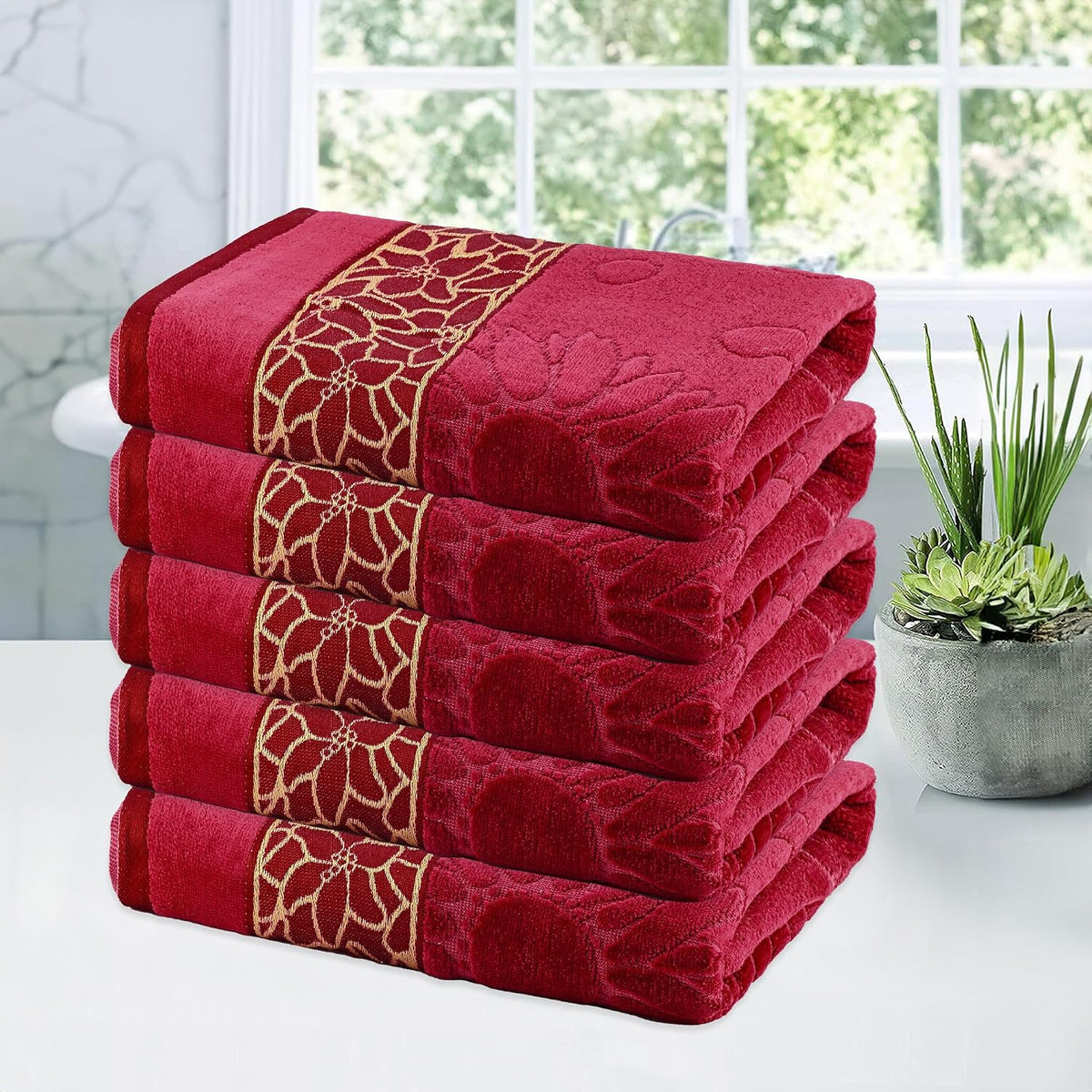 Kuber Industries Soft Blend Cotton Bathing Towel 2250 Gsm | Fade/Wrinkle Resistant Towels (Velvet Maroon) - Pack Of 5
