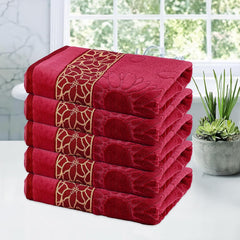 Kuber Industries Soft Blend Cotton Bathing Towel 2250 Gsm | Fade/Wrinkle Resistant Towels (Velvet Maroon) - Pack Of 5