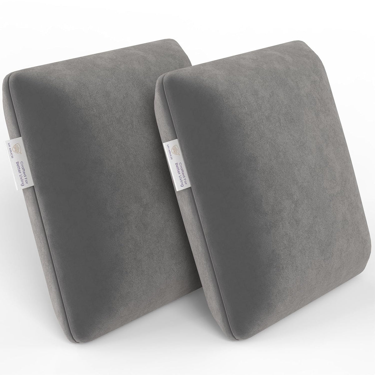 Memory Foam Square Cushion Pillow, For Car, Sofa & Diwan, Bed, Chair, Grey - 14 X 14 X 4 Inch | Highly Durable, Hypoallergenic, Adjustable, Velvet Cover, Multipurpose Use - Pack Of 2