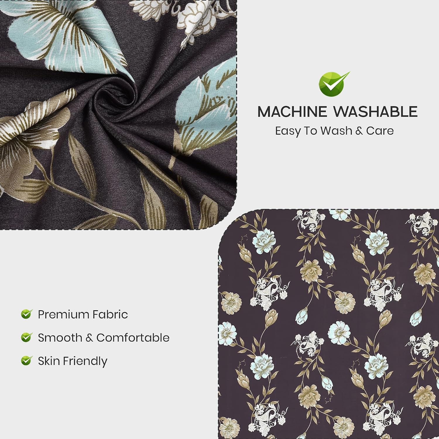 Soft Cotton Single Size Bedsheet With 1 Pillow Cover | 60 X 90 Inches, Ship Grey | Anti-Fade Printed Design | 200 Thread Count