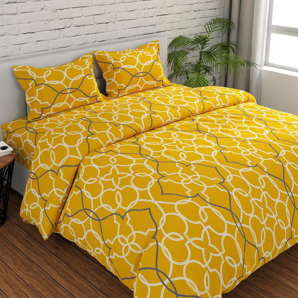 Bedsheet For Double Bed With 2 Pillow Covers - 88 X 96 Inches, Yellow | Ideal For Guest Houses, & Daily Home Use Queen Size Bedsheet