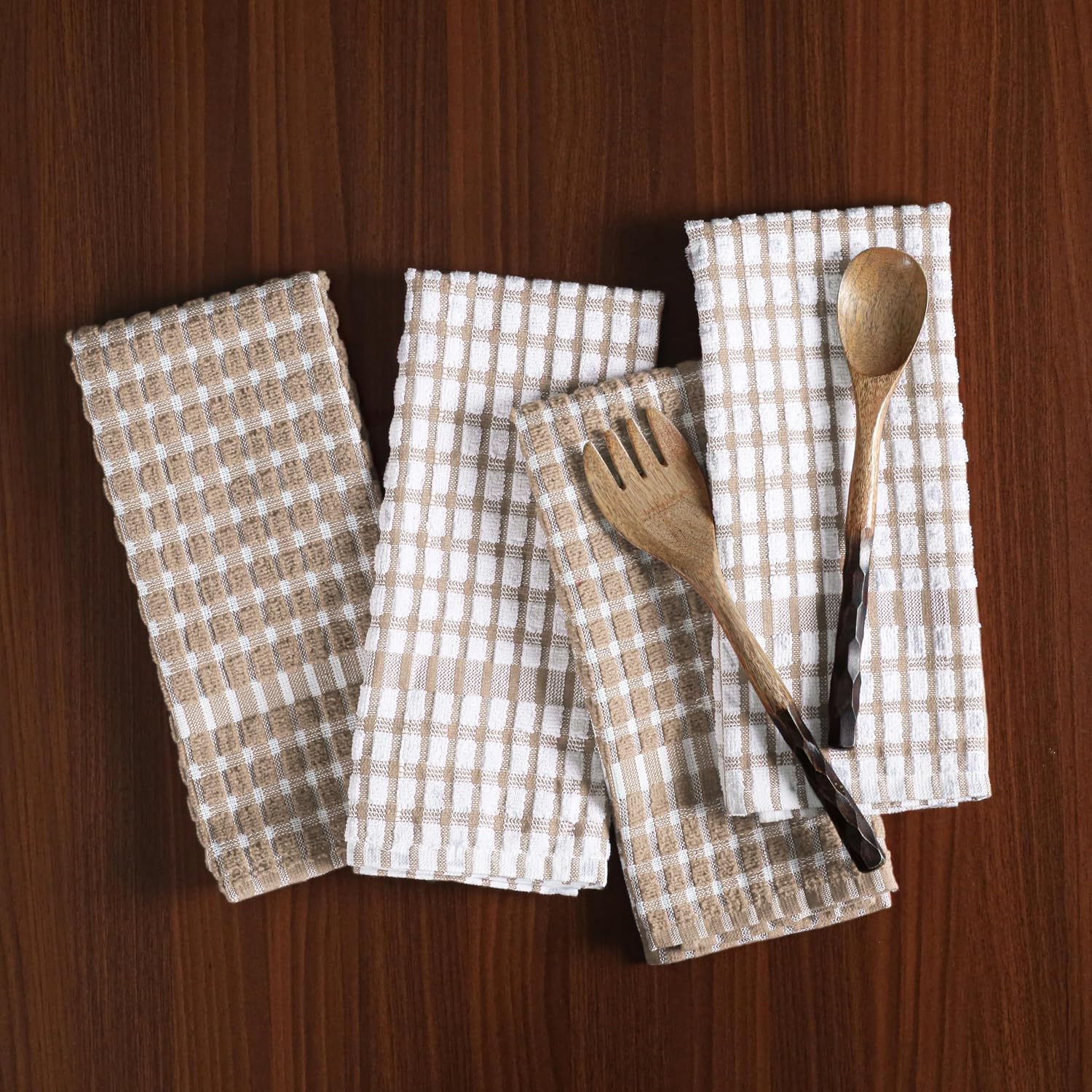 Texstyle Kitchen Cleaning Towel 400 Gsm | Soft & Absorbent Hand Towel For Kitchen Cleaning & Quick Drying Of Plates & Glasses (Brown) - Set Of 4