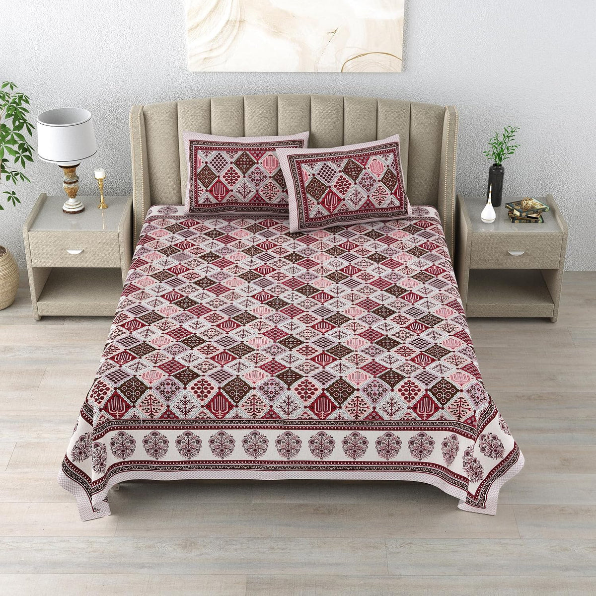 100% Cotton King Size Bedsheet With 2 Matching Pillow Covers - 90 X 108 Inches, Multicolor | Designer Printed Bedsheet Set - Naturally Soft, Breathable, & Skin-Friendly