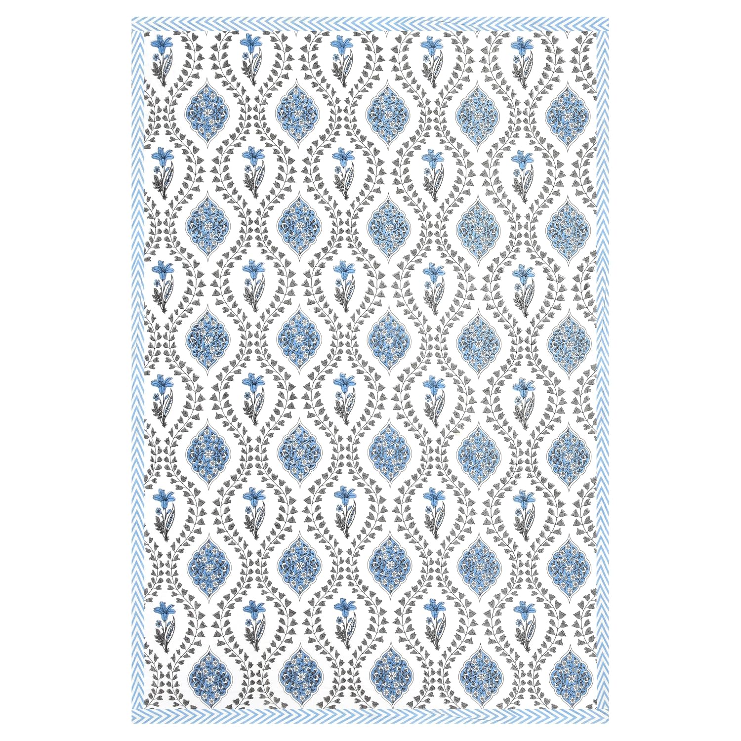 Cotton Single Bedsheet For Single Bed With 1 Pillow Cover - 60 X 90 Inches, White & Blue | 240 Thread Count - Breathable & Lightweight | Perfect For All-Season Use
