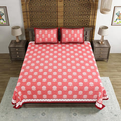 Hand Block Printed Cotton King Size Bedsheet With 2 Pillow Covers, 106 X 106 Inches, Pink | 200 Thread Count-Good For Villas, Guest Houses, & Daily Home Use
