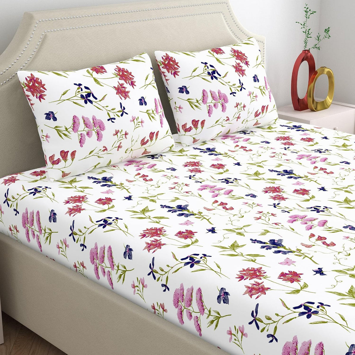 100% Cotton Double Bedsheet With 2 Pillow Covers - Size - 88 X 94 Inches, Multicolor | Breathable Fabric & Skin Friendly | Comfortable Night Sleep