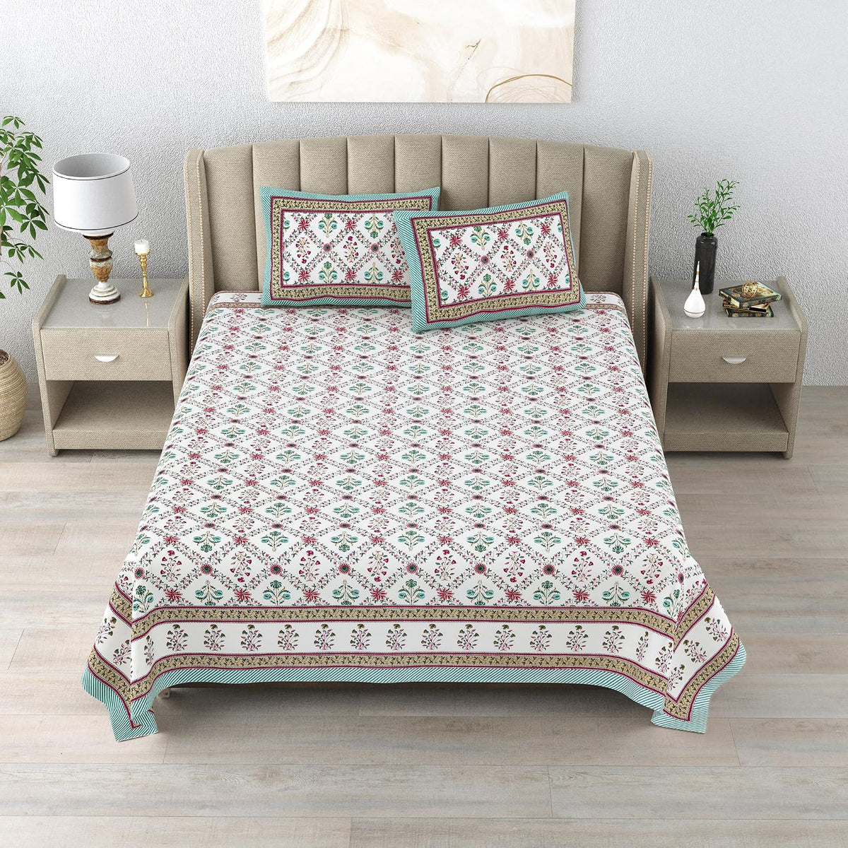 100% Cotton King Size Bedsheet With 2 Matching Pillow Covers - 90 X 108 Inches, Multicolor | Designer Printed Bedsheet Set - Naturally Soft, Breathable, & Skin Friendly