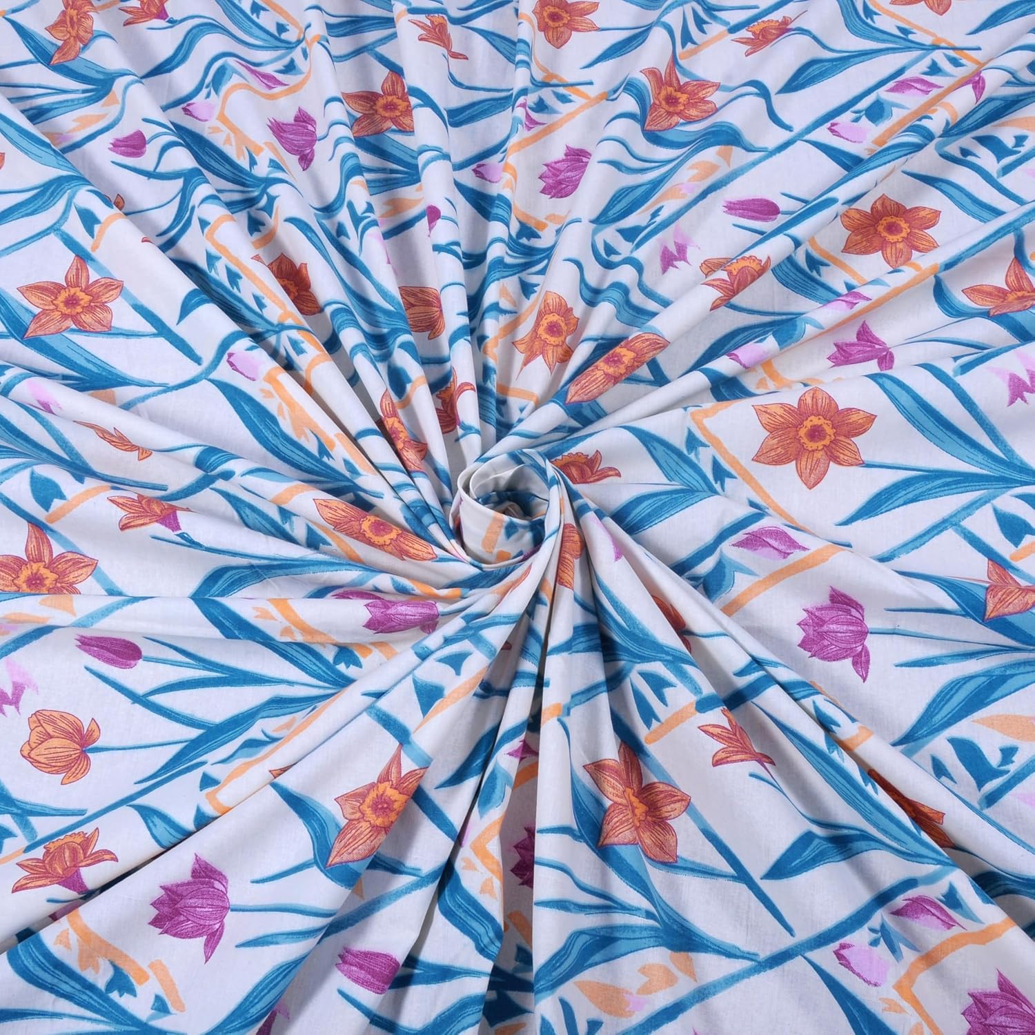 Double Bedsheet For King Size With 2 Pillow Covers - 108 X 108 Inches, Blue & Yellow | Beautiful Print For Luxury Bedsheets