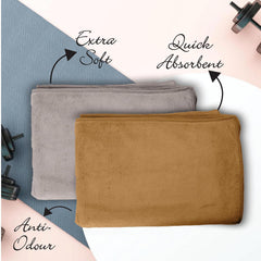 Housse Microfiber Hand Towel 1200 Gsm | Premium Quality Towels Ultra Absorbent & Anti-Bacterial For Gym (Atmosphere & Prairie Sand) - Pack Of 6