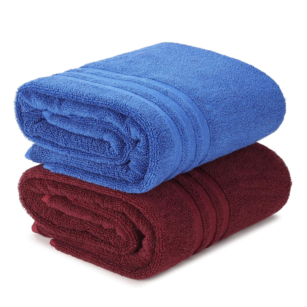 Techsrmaji Cotton Bath Towels 1000 Gsm | Towels For Bathroom Large Size Absorber Towel For Men & Women (Maroon & Blue)- Set Of 2