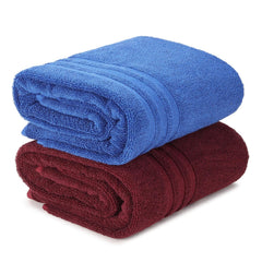 Techsrmaji Cotton Bath Towels 1000 Gsm | Towels For Bathroom Large Size Absorber Towel For Men & Women (Maroon & Blue)- Set Of 2