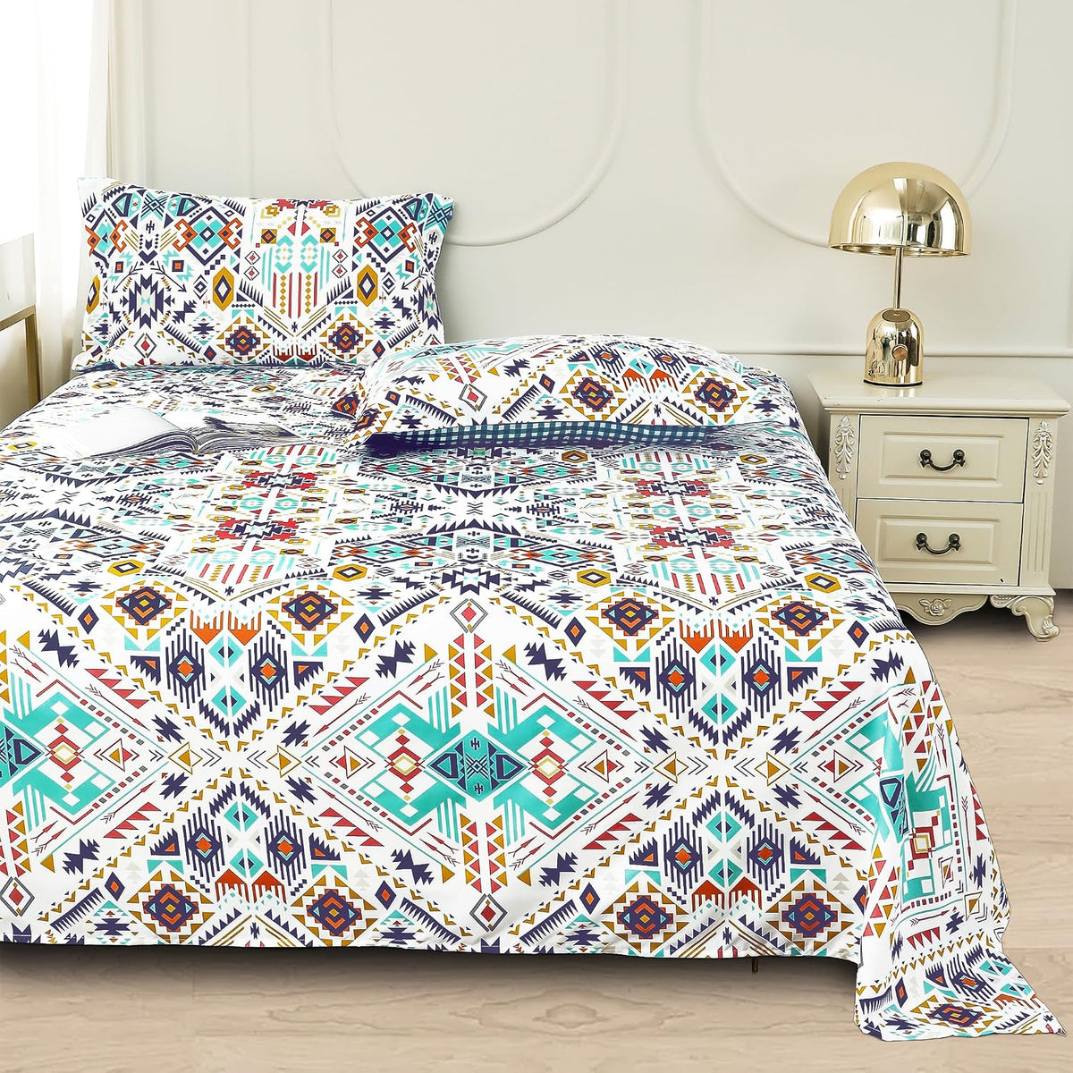 Microfiber Bedsheet King Size With 2 Pillow Cover - 108 X 108 Inches, Multicolor | Printed Sheet Super Soft Breathable & Wrinkle Free