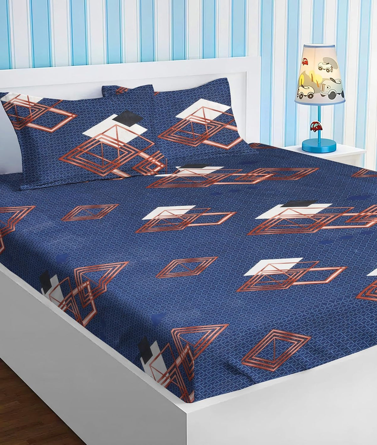 Microfiber Double Bedsheets Queen Size With 2 Pillow Covers - 86 X 88 Inches, Dark Blue | 120 TC Bedsheets For Double Bed Microfiber