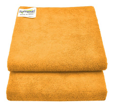 Softspun Microfiber Cleaning Cloths Towel Set 340 Gsm | Highly Absorbent Lint And Streak Free Multi-Purpose Wash Cloth For Kitchen, Car, Stainless (2 Pcs)- Orange